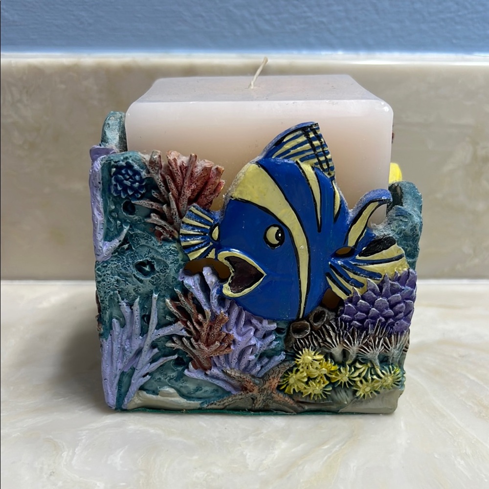 Vtg Tropical Fish Silhouette Candle Holder